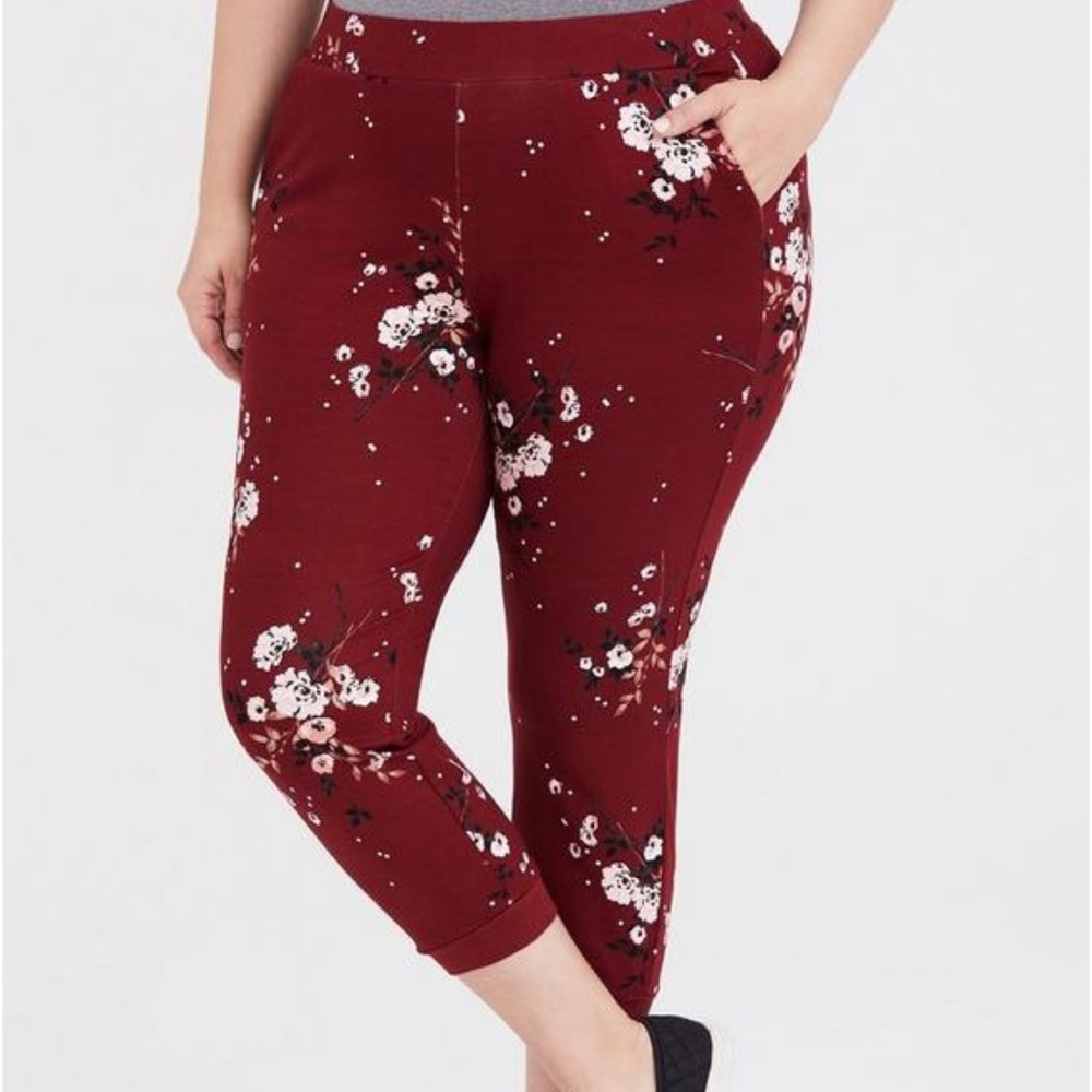 Torrid Red Floral Ponte Jogger